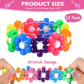 SMAODSGN 6 Pcs Flower Kandi Bracelets Colored Stretch Rave Candy Bracelets Multi Color Beaded Flower Kandi Cuff Rave Accessories Jewelry Music Party Favor for Women Friends EDM Party Music Festival