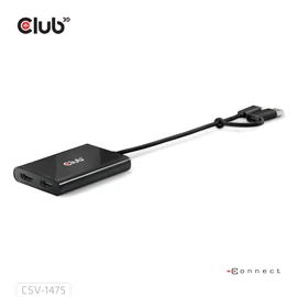 Club3D CSV-1475 USB Type-C (with USB Type-A Adapter) to Dual HDMI (4K60Hz) Video Splitter with DisplayLink®