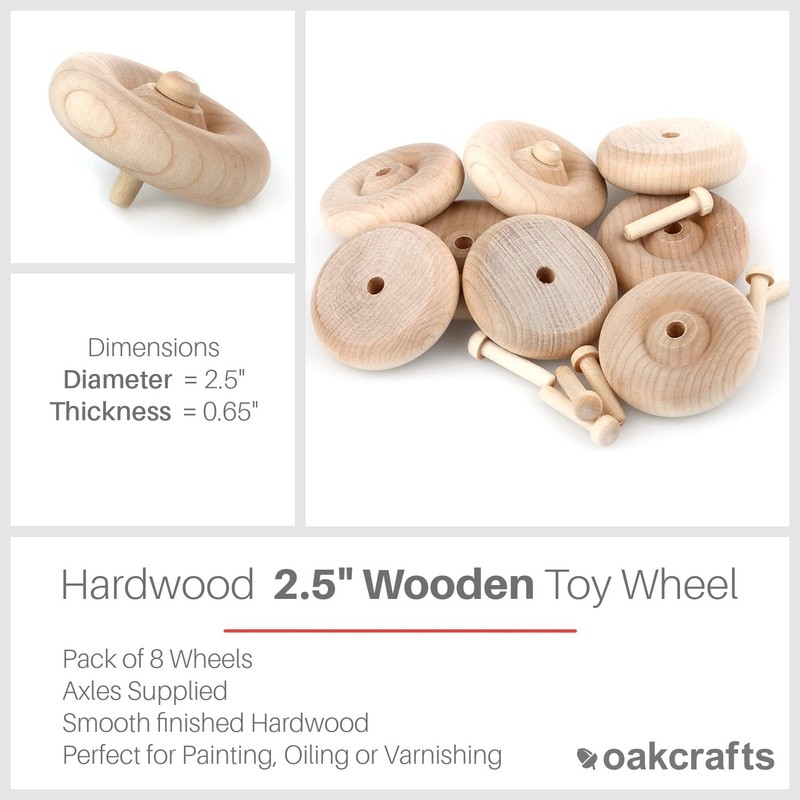 Oakcrafts 63mm / 2.5" Wooden Wheel - Pack of 8