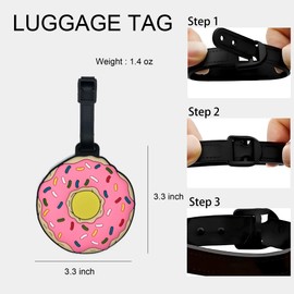 Luggage Tags – Cute Donut Bag Tag for Suitcases, Durable Silicone Travel ID Label with Information Card, Fun Accessories for Women, Men, Kids