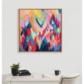 Kate and Laurel Sylvie EV Brushstroke 100 Framed Canvas Wall Art by Jessi Raulet of Ettavee, 30x30 Gold, Colorful Abstract Art for Wall