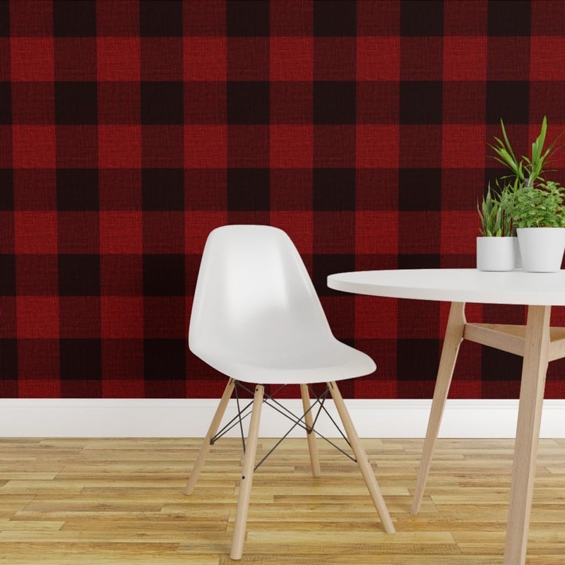 Removable Wallpaper 3ft x 2ft - Gingham Lumberjack Red Black