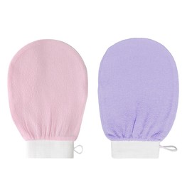 2 Stück Exfoliating Gloves, Peeling-Handschuhe, Peelinghandschuh Körper, Peeling Handschuh Körperpeeling, Abgestorbene Haut Entferner für Damen und Herren, Lila, Rosa