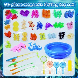 Peeokuo 70PCS Magnetic Fishing Bath Toys Game Set,Swimming Fish Toys for Bathtub,Water Table Bathtub Toys for Toddlers Kids Age 3-6, Pool Toys for Pretend Play&Education Teaching&Learning Colors