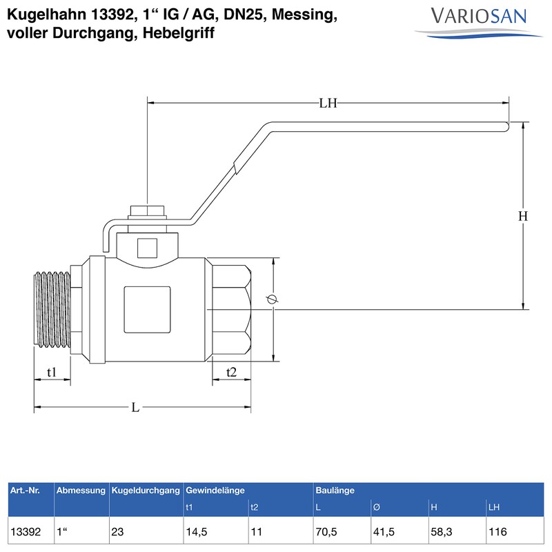 VARIOSAN Ball Valve 13392 1 Inch Female Thread / Male