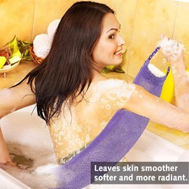 Pack of 2 African Exfoliating Net with Hand Rope, African Mesh Sponge Scrub Back Scrubber for Shower African Long Mesh Shower Sponges Exfoliating Loofahs for Women Men Body Wash Accessories