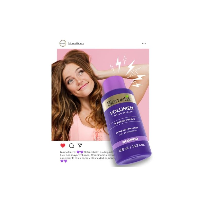 Biometik Volumen, Shampoo para Cabello Delgado, Mayor Volumen, Mejora el