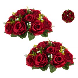 BLOSMON Flower Balls Wedding Rose Centerpieces: 2 Pcs Crimson Fake Flowers Kissing Balls Decor Artificial Floral Arrangements Flower Bouquet of Roses Home Party Table DIY Decorations