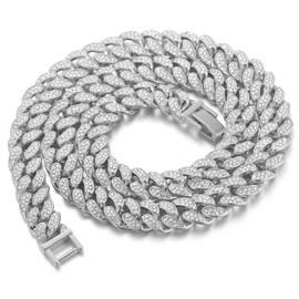 Halukakah Diamond Cuban Chain Gold Chain for Men, 13 mm Iced Out 18 Carat Real Gold Plated/Platinum White Gold Plated Collar Necklace Bracelet, Laboratory Diamonds Hand Inlaid, with Gift Box, Brass