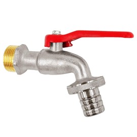 MegaHaustechnik Ball Spout Water Tap 3/4 Inch Male Thread Male Thread Brass Nickel-Plated with Hose Screw Connection Nozzle with Outer Diameter 20 mm