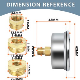 Innfeeltech 1-Pcs 40 mm Flange Panel Mount Pressure Gauge BSP 1/8 Inch 0-21 Bar 0 ~ 300 Psi with 3 Piece Socket 1/8 Inch to 1/4 Inch 1/8 Inch to 3/8 Inch and 1/8 Inch to 1/2 Inch Axial