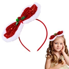 Christmas Headband,Red Sequin &Holly Large Bow Hairband,Christmas Headbands for Adults Xmas Headbands,Christmas Hair Accessories for Women Ladies Kids Girls Festive Headwear Fancy Dress Christmas Hats