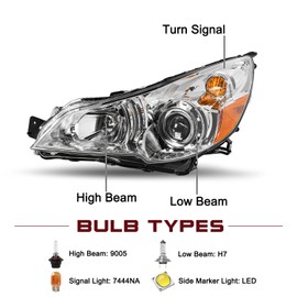 JSBOYAT Projector Headlight Assembly Replacement for 2010-2012 Subaru Legacy/Outback w/Bulbs Headlamp LH Left Driver Side