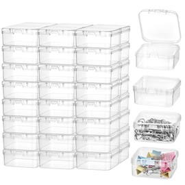 QWORK® Pack of 50 Small Square Storage Boxes with Hinged Lid, Plastic Storage Container for Beads, Jewellery and Crafts - 45 x 45 x 20 mm