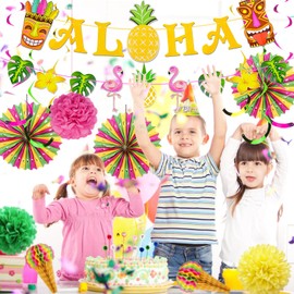 YBwanli Hawaiian party decoration, garden party, beach/pool party/flamingo decoration, Hawaiian decoration party aloha theme decoration, tiki bar/cocktail bar decoration, pack of 16 tropical summer