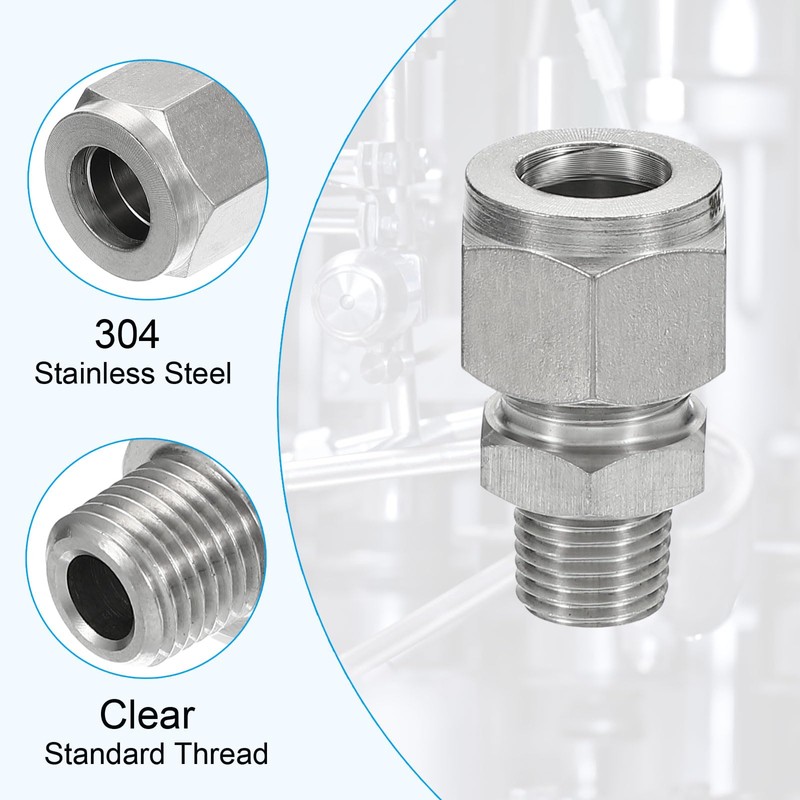 PATIKIL 1/4NPT x Φ1/2" 304 Stainless Steel Compression Tube Fitting,