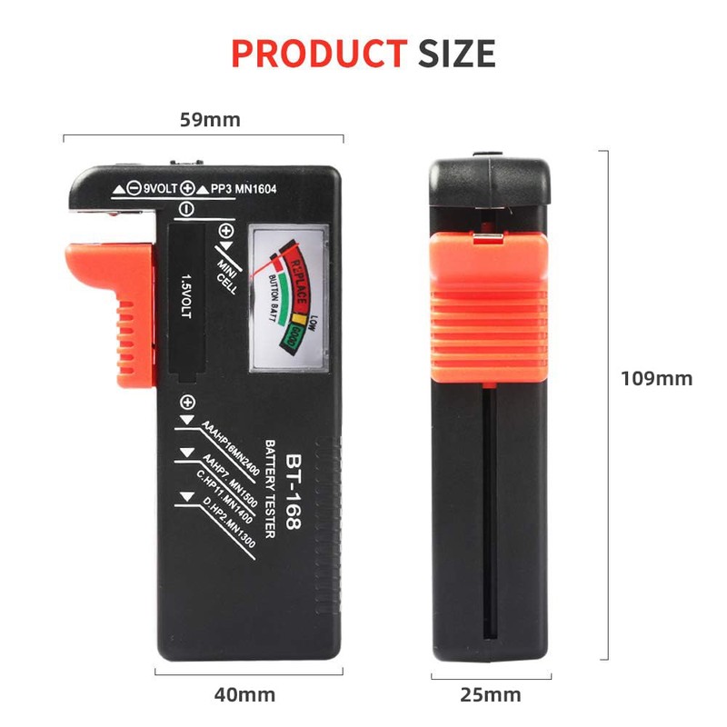 VTECHOLOGY 1Pcs Battery Tester Checker, Universal Battery Checker Model BT-168for