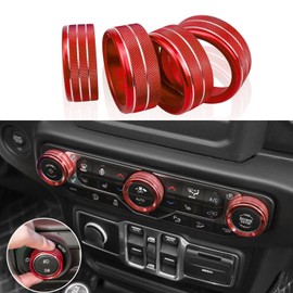 Center Console Air Conditioner Switch A/C Switch Button Headlight Switch Knob Trim Cover Rings Compatible with 2018-2024 Jeep Wrangler JL JLU Gladiator JT 4xe Aluminum,4pcs Red
