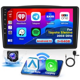 Inefala 2+64G Android 13 CarPlay Car Stereo Radio for Toyota Sienna 2004-2010, 9'' HD Touch Screen Compatible with Android Auto, AHD Backup Camera, Mirror Link, GPS, WiFi, FM RDS