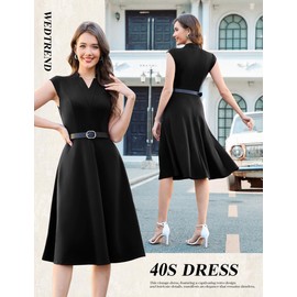 Wedtrend 1950s Dresses for Women Vintage Swing Dress Rockabilly Retro Cocktail Party Dress with Sleeves Tea Length Audrey Hepburn Dress WTP30017BlackXXL