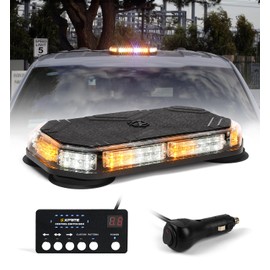 Xprite White Amber Rooftop Emergency Strobe Light Bar, Beacon Safety Flashing Warnin Lights w/Control Panel Magnetic Base for Construction Trucks Plows Postal Security Cars