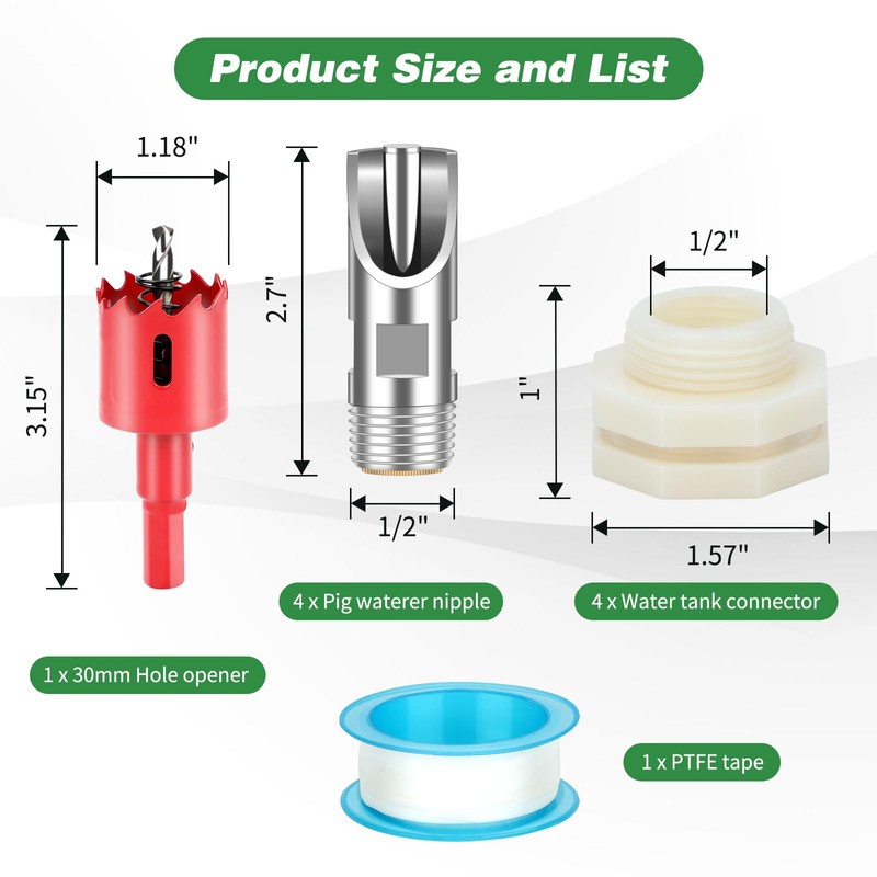 4 Pcs Pig Waterer Nipples for Barrel Kit, Stainless Steel