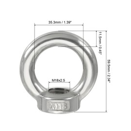 PATIKIL Lifting Eye Nut M18, 1Pcs 304 Stainless Steel Female Thread Nuts Fastener Shoulder Metric Ring for Marine