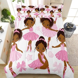 SIRDO Full Bedding Sets for Girls, African American Magic Comforter Set with Ballet Dancer, Pink Bed Set for Kids Teens, Little Girls Bedroom Decor