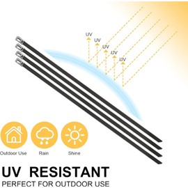 OFFO Stainless Steel Cable Ties, Pack of 100, Rustproof Metal Cable Ties, 400 mm x 4.6 mm, Cable Ties, Black, UV Resistant, Steel Cable Ties for Cable Management