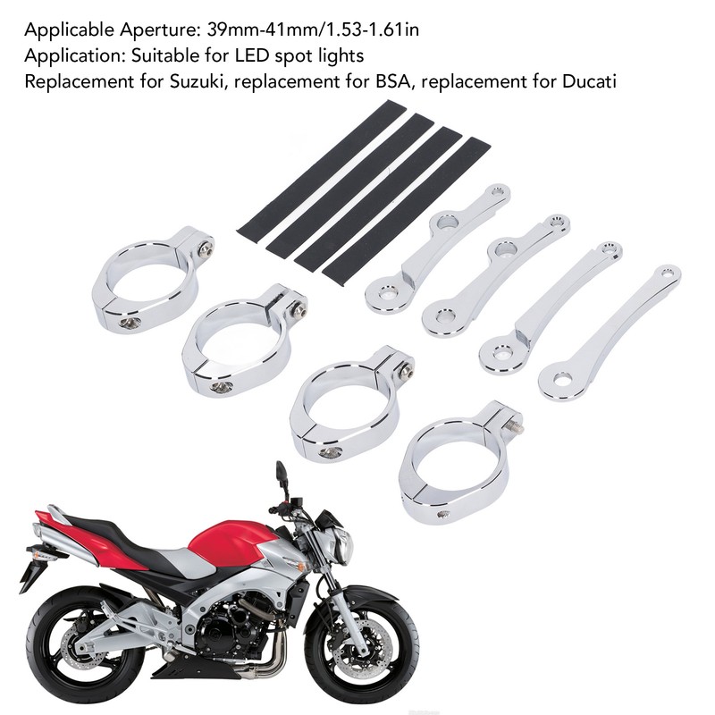 Motorcycle Headlight Mounting Bracket 39 to 41mm Bright Silver Surface