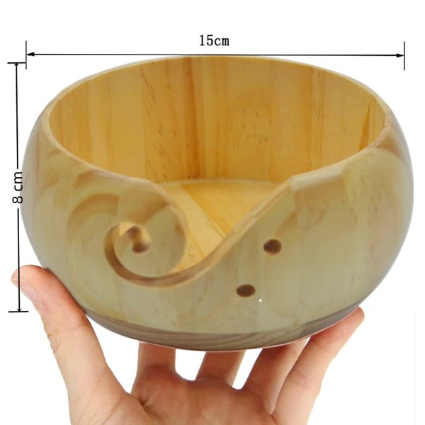 Joyeee Wooden Yarn Bowls for Knitting, Handmade Yarn Storage Round Woven Bowl with Drill Holes, Yarn Holder for Knitting and Crochet for Mom, Wife, Grandma, Gift