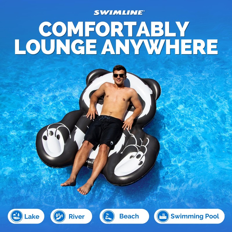 Swimline Inflatable Panda Pool Float, Black/White, 71"/50"/8"