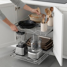 HOLDN’ STORAGE Two Tier Pull Out Cabinet Organizer, Individual Sliding Drawers - Heavy Duty Metal with Lifetime Limited Warranty - Anti Rust Chrome Finish - 12" W x 21”D x 16.5" H