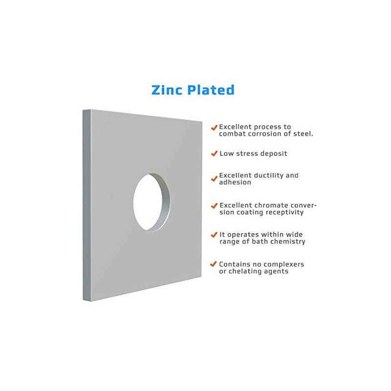 M10 Square Plate Washers, Rectangular Washer with Round Hole, Zinc