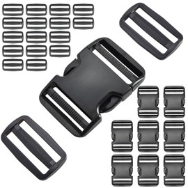 MELORDY Buckles for Straps 2'' - 8 set Quick Side Release Plastic Buckle + 16pcs Tri-Glide Slide, Heavy Duty Dual Adjustable No Sewing Backpack Buckle Replacement (2 inch)
