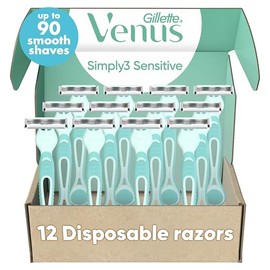 Venus Simply 3 Maquinillas de afeitar desechables sensibles, 12 unidades
