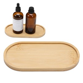 Wooden Bathroom Tray, Bamboo Vanity Tray 6.8 × 3.5 × 0.4 Inch Small Bathroom Counter Tray Soap Dispenser Trays for Bath Kitchen Organizing Candle Perfume Cosmetics Small Items