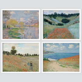 SIGNWIN Framed Poster Monet Pastel Botanical Floral Coastal Collage Wilderness Nature Illustrations Fine Art Retro Country/Farmhouse Vintage for Living Room, Bedroom, Office - 8"x10"x 4 White