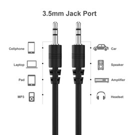 CABLEPELADO Aux Cable 3.5 mm Jack | Aux Cable 3.5 mm | Male to Male | Compatible with Car Radio, Headphones, Speaker, TV, Smartphone, MP3, HiFi Receiver | Black | 5 Metres