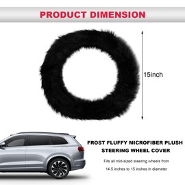 SHMZK Fluffy Steering Wheel Cover, 15 Inch Anti-Slip Microfiber Plush Fuzzy Steering Wheel Cover, Winter Warm Elastic Fuzzy Steering Wheel Cover for Women and Men, Car Accessories (Black)