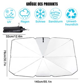 Cfcyhla 140 x 80 cm Large Car Parasol, Sun Protection Car Windscreen, Car Sun Protection Windscreen Foldable, Car Parasol with Sun Protection with UV Protection, for Windscreen