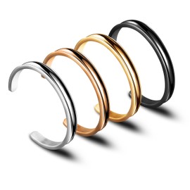 Hair Tie Bracelet High Polishing Stainless Steel Grooved Cuff Bangle for Women Girls (4 Colors/Set)