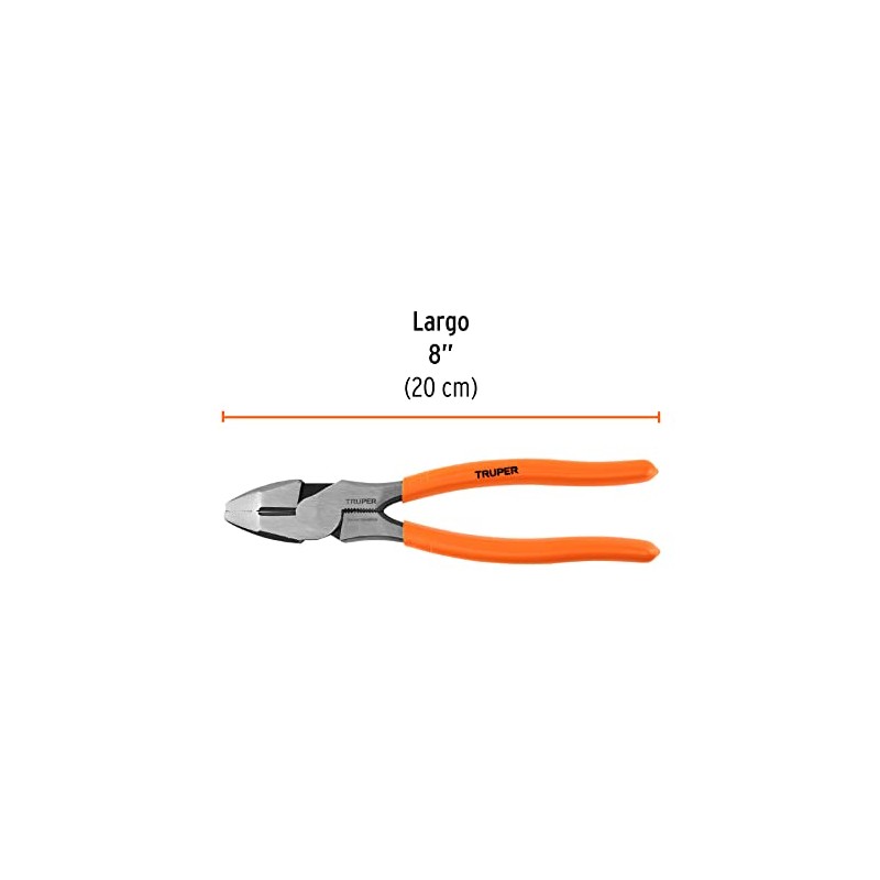 Truper T210-8, Pinza para electricista 8" alta palanca mango PVC