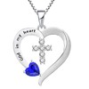 YL Women's Heart Cross Necklace 925 Sterling Silver Created Sapphire