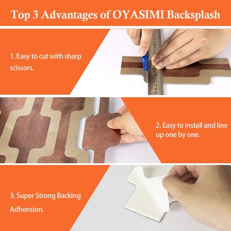 OYASIMI 60pcs 3D Metallic Look Peel and Stick BacksplashTiles,Retro Brown