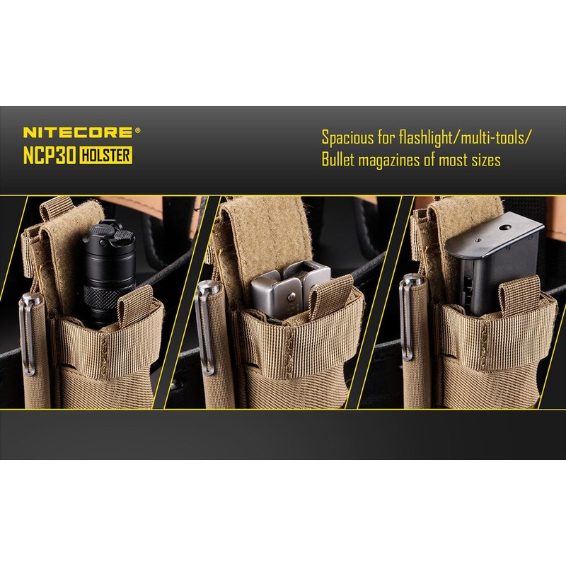 EdisonBright Nitecore NCP30 Molle compatible flashlight/magazine cordura holster (Black) with