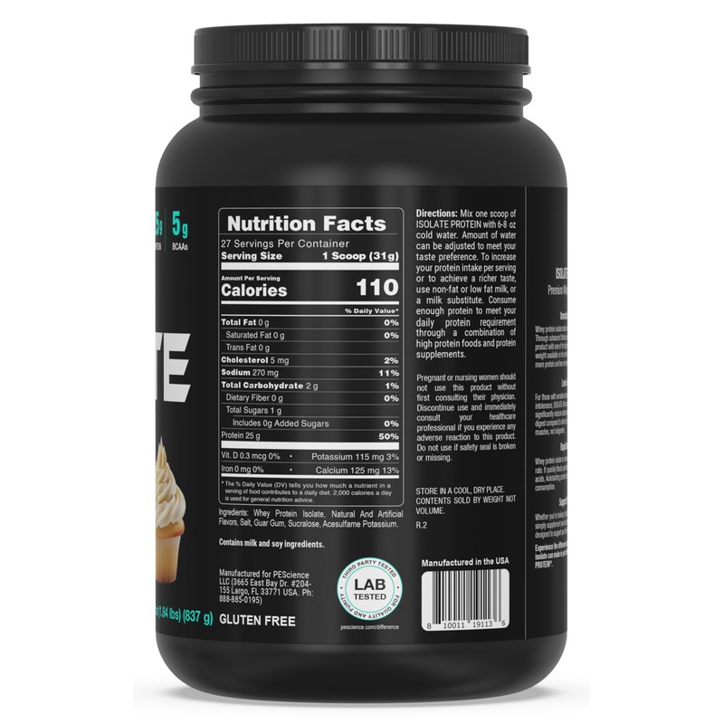 PEScience Isolate Whey Protein Powder, Vanilla Cupcake, 27 Servings, 100%