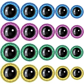UHOMENY 50Pcs Glitter Plastic Safety Eyes, 16-26 mm Colorful Round Doll Eyes for Stuffed Animal DIY of Bears Eyes Plastic Craft Crochet Eyes, 5 Sizes