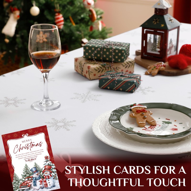 Softalker Christmas Table Cloth Rectangular White Xmas Tablecloth 140x200cm