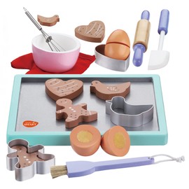 Hölzerne Keks & Plätzchen Backset mit Zubehör, 20 Stücke, Kekse Spielzeug für Kleinkinder | Holzspielzeug Montessori für Kinder | Rollenspiel Holzküchen-Spielset für Jungen & Mädchen